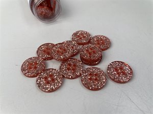 Glimmer knap - blid rød med glimmer, 15 mm